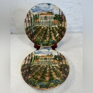 2 American Atelier BORDEAUX French Vineyard Grapevine Decorative Salad Plates